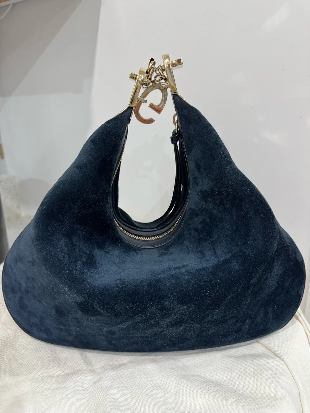 GUCCI Attache Web Suede Shoulder Bag Blue